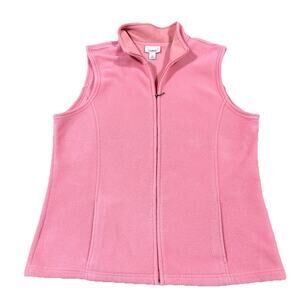 LL Bean Vest Womens L Mock Neck Fleece Full Zipper Front Salmon Pink Pockets EUC